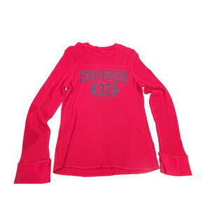 Varsity Thermal Waffle Knit Top Red Y2K Sporty Collegiate Graphic Small
